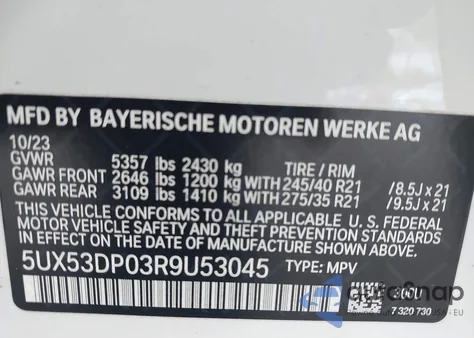 2024 BMW X3 xDrive30I z USA, uszkodzony, nr VIN 5UX53DP03R9U53045